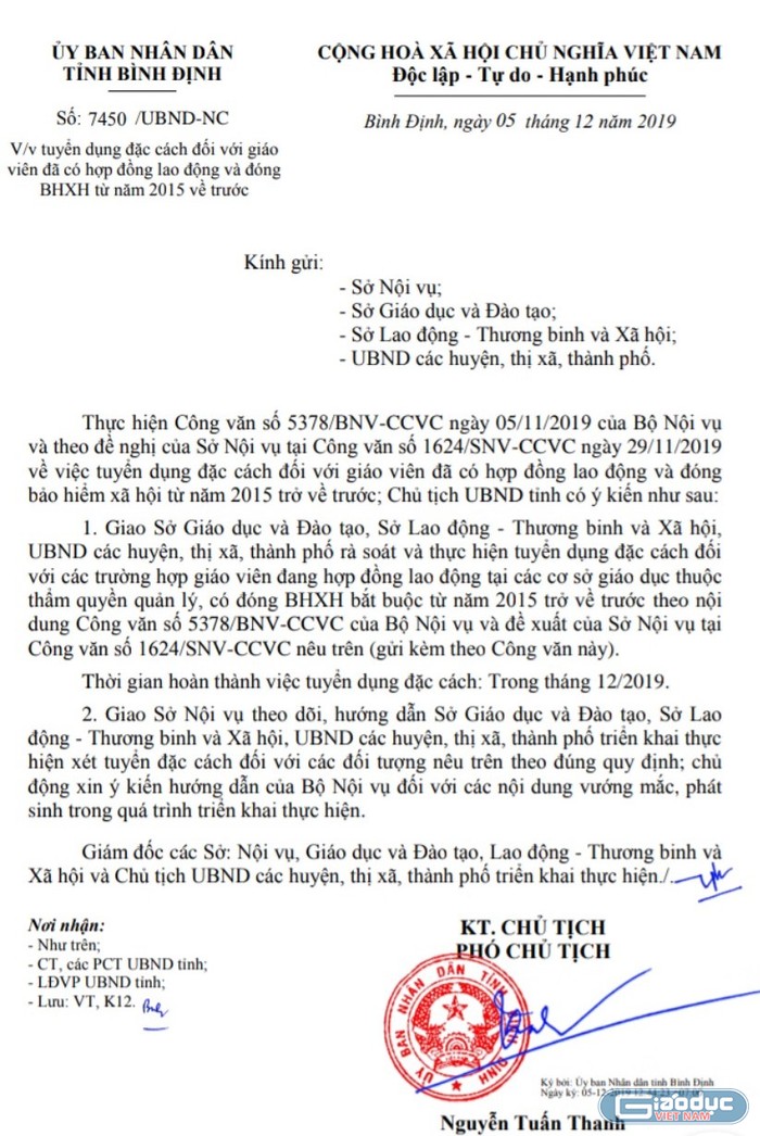 Công văn 7450 của Ủy ban Nhân dân tỉnh Bình Định nêu rõ trách nhiệm của liên Sở (Ảnh:V.N)
