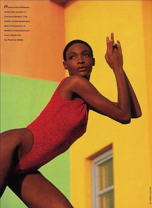 Trong suốt những năm 80 khi mà hầu hết các người mẫu da màu đều để tóc dài thì Roshumba Williams lại chơi trội với kiểu tóc cắt ngắn cá tính (và duy trì đến tận bây giờ). Một số thành tích đáng kể mà chân dài da màu này đạt được trong suốt những năm sự nghiệp của mình là được mời làm gương mặt đại diện cho chiến dịch quảng cáo của Cover Girl, Maybelline và thường xuyên xuất hiện trên tạp chí áo tắm Sports Illustrated.