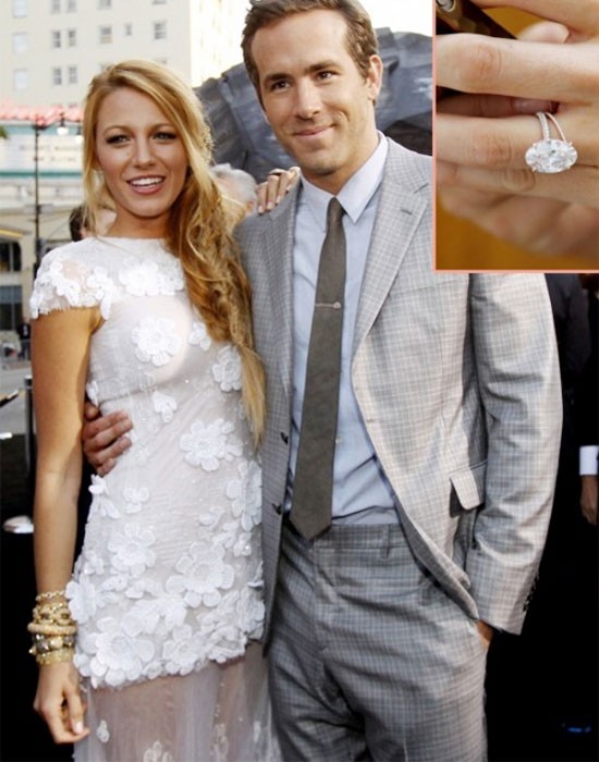 Nữ diễn viên Blake Lively có chiếc nhẫn đính hôn hình oval màu hồng nhạt rất tinh tế