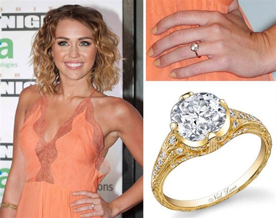 Chiếc nhẫn kim cương mà Liam Hemworth tặng Miley nặng 3,5 carat và có giá 100.000 USD.