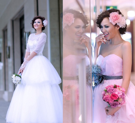 Trong bộ váy cưới lộng lẫy Diễm Hương toát lên phong thái trẻ trung, hiện đại và ngập tràn hạnh phúc.