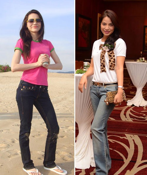 Hà Hồ và Trương Ngọc Ánh với những kiểu quần jean không thật hiện đại