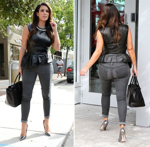 Kim Kardashian đi mua sắm tại cửa hàng Christian Louboutin ngày 24/10/2012. Cô lộ đôi mông béo xệ