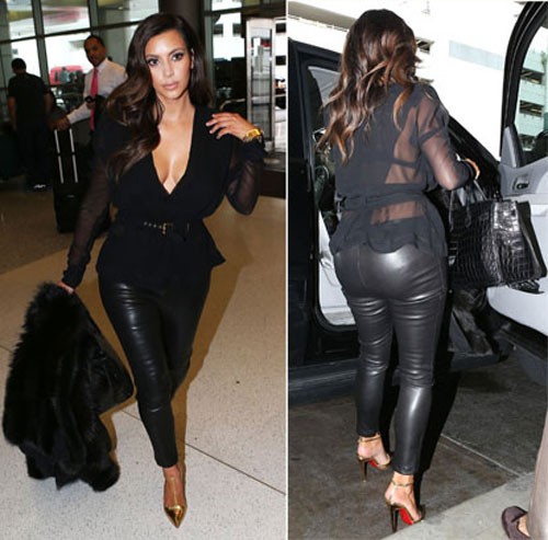 Kim Kardashian rời sân bay Miami ngày 17/10/2012. Bộ đồ cô mặc trông rất mập mạp