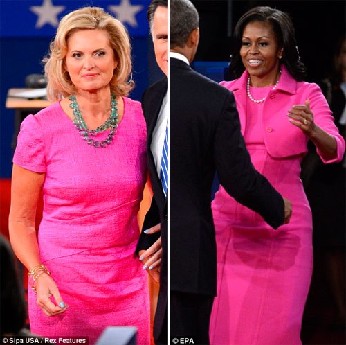 Còn với phu nhân Ann Romney của ngại Mitt Romny. Mặc dù bà cũng là người sở hữu gu thời trang khá thanh lịch tuy nhiên chúng lại thuộc những thương hiệu quá xa lạ so với đại đa số người dân Mỹ. Trong khi Michelle Obama lựa chọn trang phục bằng thẩm mỹ từ đôi mắt và trái tim thì bà Ann Romney đơn giản chỉ chọn những trang phục hợp sở thích của chồng: Ngài Mitt Romney thích vợ mặc những bộ váy chiết eo để khoe hình thế.