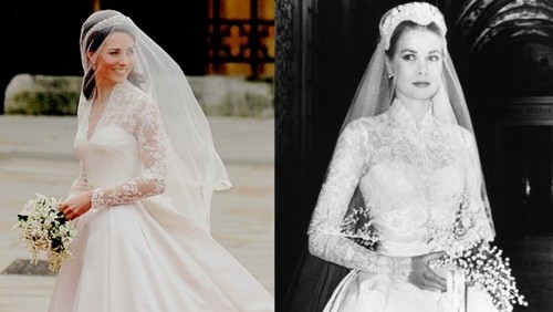 áy cưới của Kate sang trọng, thanh lịch, gần giống với váy cưới của công nương Grace Kelly xứ Monaco