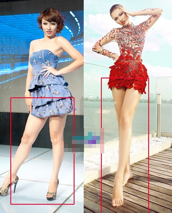 Bình thường Hồng Quế sở hữu đôi chân to, nhưng nhờ photoshop, chân cô nàng đã dài và thon hơn.