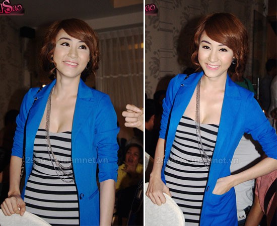 Màu áo blazer xanh của Ngân Khánh rất dễ mặc lại phù hợp với nhiều màu da.