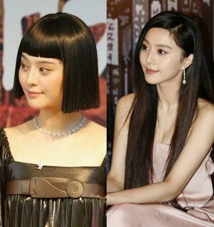 Phạm Băng Băng từng thử rất nhiều kiểu tóc cá tính như hình bên trái, nhưng cuối cùng chị vẫn nhận thấy mình xinh đẹp nhất khi để tóc dài buông xõa.