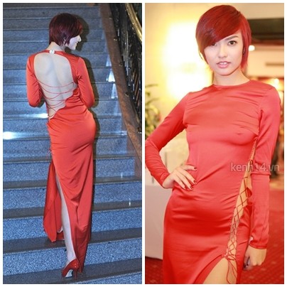 Chiếc váy đỏ này của Hồng Quế sẽ đẹp hơn rất nhiều nếu cô "nhớ" mặc nội y