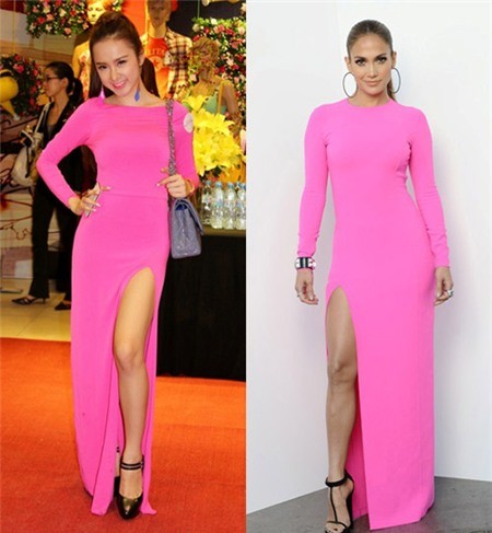 Bộ váy của Angela Phương Trinh vướng nghi vấn đã "copy" từ một mẫu nổi bật của thương hiệu thời trang Michael Rors. Đây cũng là trang phục "đụng hàng" với bộ cánh mà nữ giám khảo quyến rũ Jennifer Lopez mặc trong chương trình American Idol cách đây không lâu.