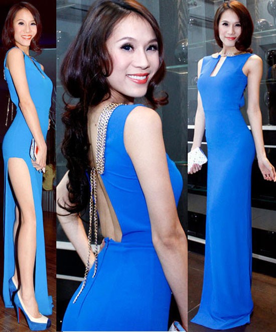 Thái Hà khoe body hình cong chữ S với váy xanh thiết kế cắt xẻ táo bạo