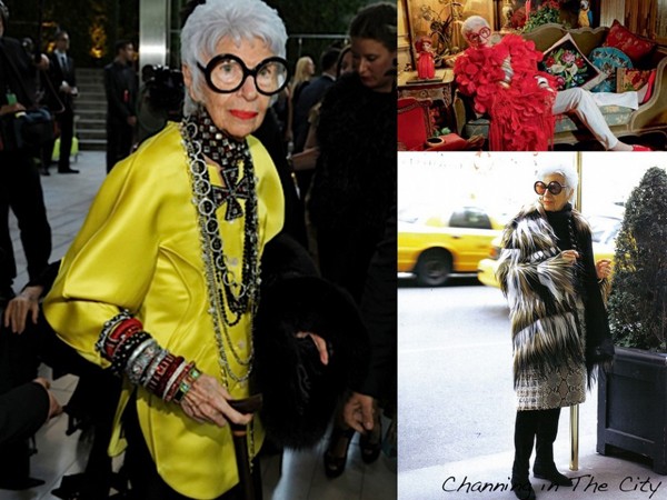 Đã 91 tuổi nhưng cụ bà tóc trắng Iris Apfel vẫn rất minh mẫn và tràn đầy sức sống với tâm hồn trẻ trung như thiếu nữ tuổi đôi mươi. Bà là một stylist, nhà thiết kế thời trang, nội thất, trang sức có tiếng tại Mỹ. Thậm chí, năm ngoái, bà còn được mời làm gương mặt đại diện cho chiến dịch quảng cáo của hãng mỹ phẩm MAC.
