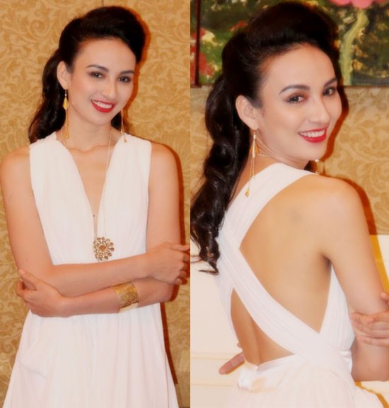 Hoa hậu Ngọc Diễm gây chú ý khi diện bộ đầm trắng rất gợi cảm
