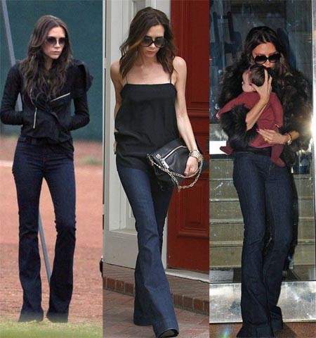 Victoria Beckham rất yêu thích quần jeans ống loe để che đi vòng 3 kém nở nang