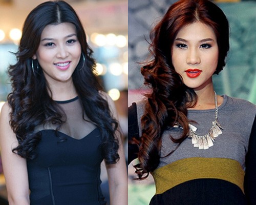 Trúc Nguyễn (trái) rất giống Kim Dung. Chiếc cằm dài, đôi mắt và cùng 1 kiểu tóc khiến hai người mẫu như chị em song sinh.