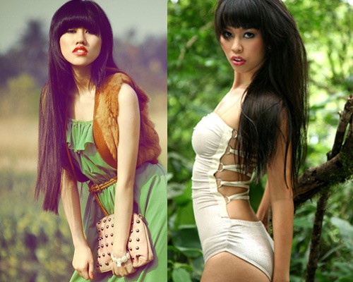Hot girl Emily Hồng Nhung có đôi môi cong giống hệt Hà Anh. Họ là một trong những cặp sao Việt giống nhau nhất hiện nay. Về độ gợi cảm, "đàn em" cũng không thua gì "đàn chị".