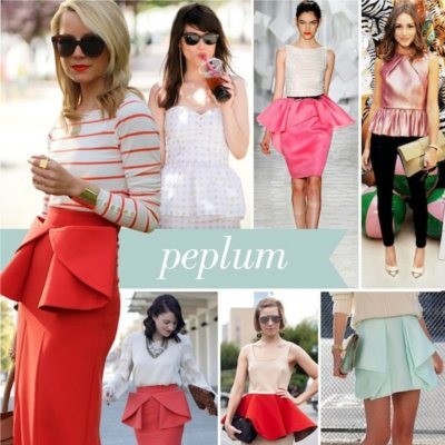 Peplum có thể xuất hiện trong nhiều kiểu, loại trang phục khác nhau.
