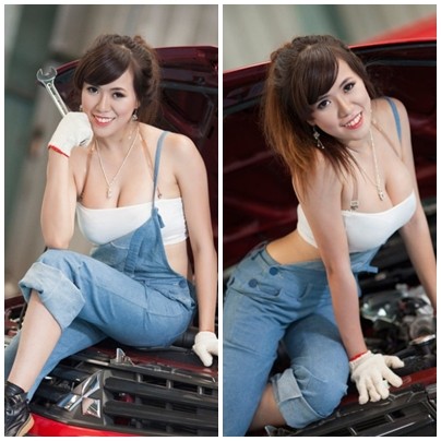 Hình ảnh thường thấy của cô hot girl này là tạo dáng bên cạnh các siêu xe trong những bộ đồ hở hang, khoe tối đa vòng 1