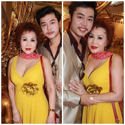 Ngay lần đầu tiên xuất hiện và gây sốt với mối tình 'trâu già gặm cỏ non', Yvonne Thúy Hoàng mặc một chiếc váy vàng vô cùng sexy và đeo chiếc khăn voan màu đỏ