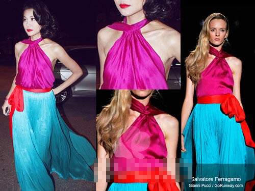 Nổi bật trong bộ váy color block lụa của Salvatore Ferragamo có mức giá cực "khủng" 6.800 USD (khoảng 150 triệu đồng).