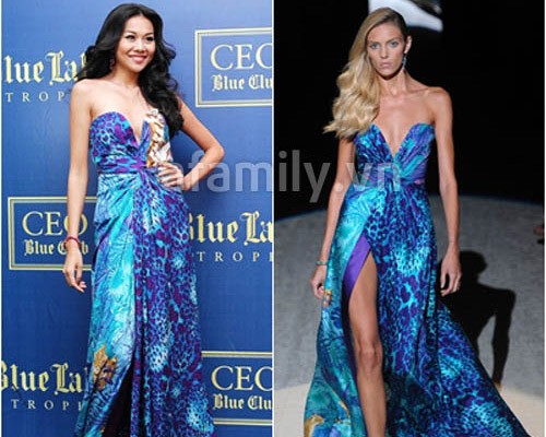 Bộ váy tone xanh tím của Salvatore Ferragamo với mức giá 120 triệu đồng.