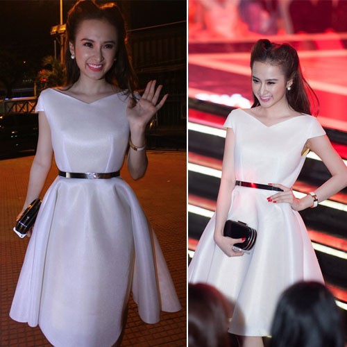 Phương Trinh mặc váy trắng xinh xắn đáng yêu như đúng lứa tuổi 19 của cô.