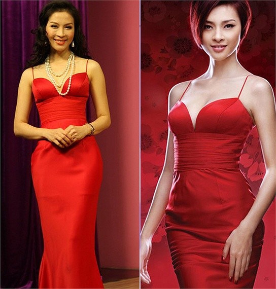 Thanh Mai và Thanh Vân cùng duyên dáng, nổi bật với bộ đầm đỏ sexy.