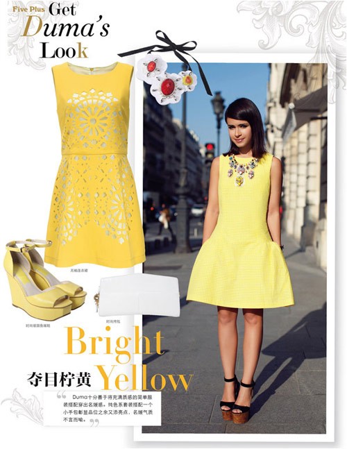 Bộ váy đầm màu vàng nắng với thiết kế hạ eo tối giản mà cực kỳ nổi bật, ngoài ra với xu hướng hè này bạn có thể mặc váy ren vàng