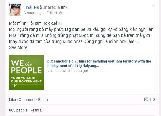 Diễn viên Thái Hòa chia sẻ trên facebook cá nhân.