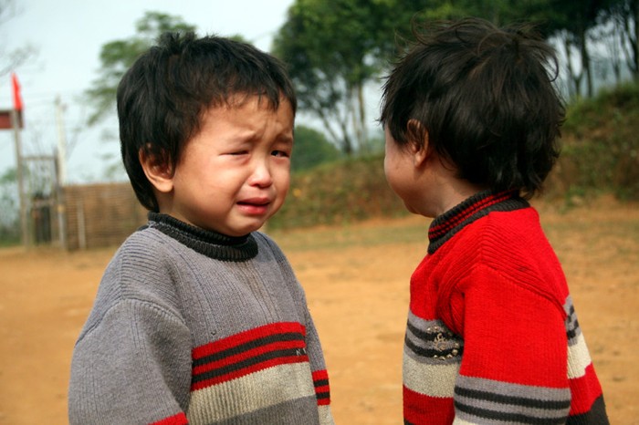 Hai cu cậu đã khóc khi mẹ phải về đi làm.