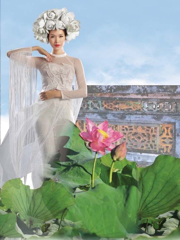 Hình ảnh áo dài của Hoa hậu Thùy Dung.