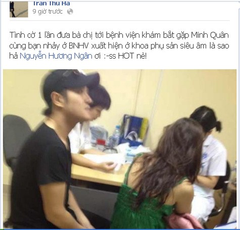 Hình ảnh trên facebook của một cư dân mạng và vài dòng chia sẻ về chuyện Minh Quân đưa bạn nhảy đi khám thai. Ảnh chụp từ facebook.