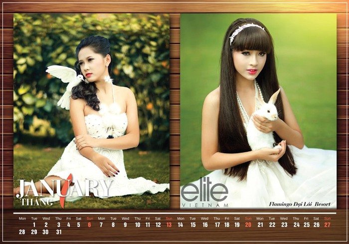 Tháng 1: Á khôi 1 Miss Teen 2013 - Đào Phương Thảo (trái), Diễn viên Bùi Hà Anh (phải)