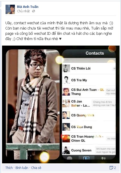 Quảng bá WeChat trên fanpage của Bùi Anh Tuấn.