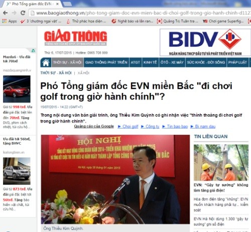 Ảnh chụp màn hình Baogiaothong.vn ngày 17/7/2015