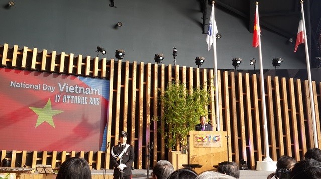 Bộ trưởng Hoàng Tuấn Anh khẳng định Ngày Quốc gia Việt Nam tại triển lãm tại Expo Milan 2015 là sự kiện có ý nghĩa to lớn đối với đất nước và nhân dân Việt Nam (Ảnh: Hùng Hòa)