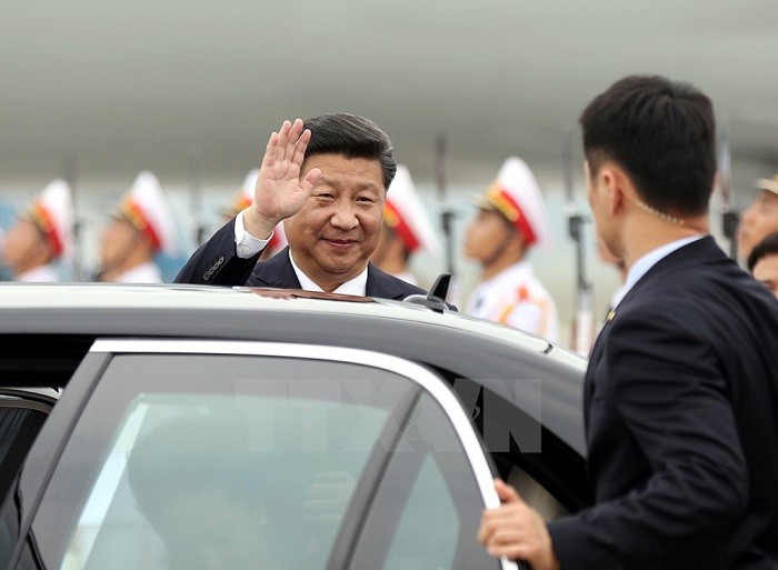 Tổng Bí thư, Chủ tịch nước Trung Quốc Tập Cận Bình tại sân bay quốc tế Nội Bài. (Ảnh: Phạm Kiên)