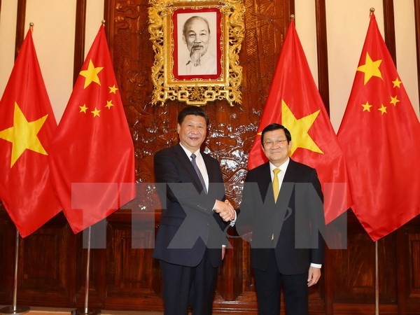 Chủ tịch nước Trương Tấn Sang hội đàm với Tổng Bí thư, Chủ tịch nước Trung Quốc Tập Cận Bình. (Ảnh: Nguyễn Khang)