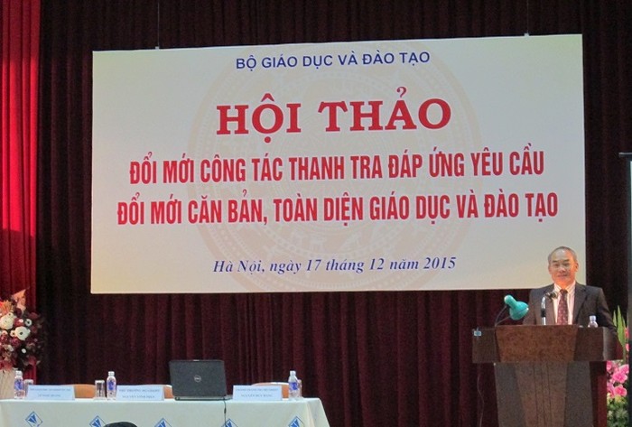 Thứ trưởng Bộ GD&amp;ĐT Nguyễn Vinh Hiển chủ trì Hội thảo trực tuyến Đổi mới công tác thanh tra đáp ứng yêu cầu đổi mới căn bản, toàn diện. (Ảnh: Thùy Linh)