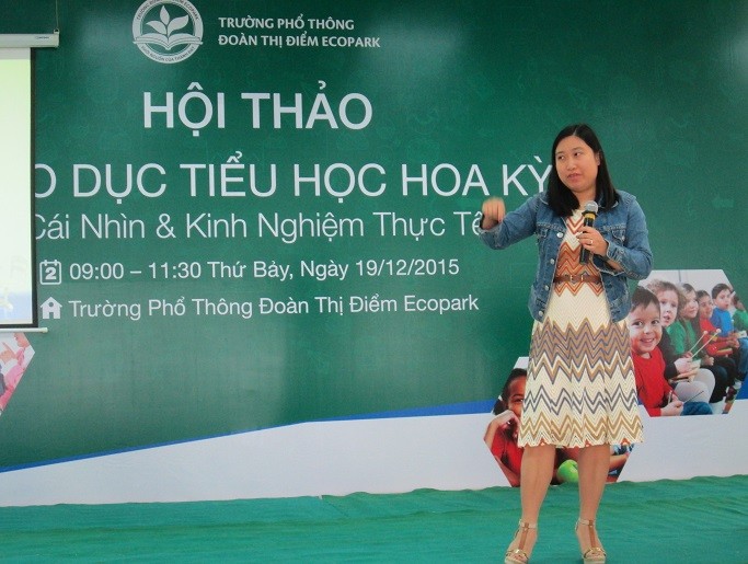 Cô Đinh Thu Hồng chia sẻ cách dạy học sinh Tiểu học (Ảnh: Thùy Linh)