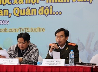 Thiếu tá Bùi Thành Đạt, Phó trưởng Phòng Kế hoạch và hợp tác đào tạo, Cục Đào tạo, Bộ Công an (Ảnh: Thùy Linh)