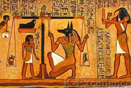 Thần Osiris cân trái tim tại Đại sảnh Sự thật (Ảnh: chưa rõ tên tác giả)