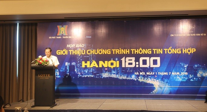Ông Tô Quang Phán, Tổng Giám đốc đài Truyền hình Hà Nội phát biểu trong lễ ra mắt kênh truyền hình tổng hợp“Hà Nội 18:00” (Ảnh: Nhật Linh)