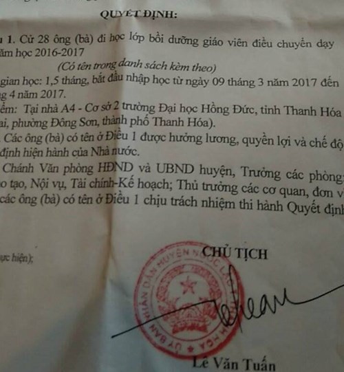 Quyết định của Chủ tịch Uỷ ban nhân dân huyện Ngọc Lặc, tỉnh Thanh Hóa (ảnh bạn đọc cung cấp).