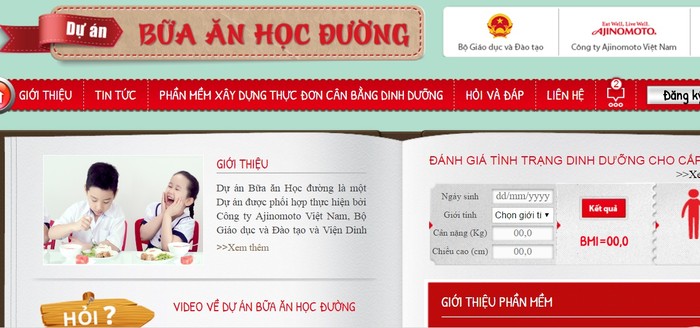 Phần mềm dinh dưỡng học đường do Ajinomoto Việt Nam phát triển.