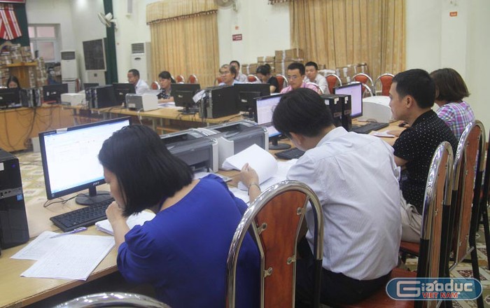 Khu vực chấm thi trắc nghiệm của Thủ đô đặt tại Sở Giáo dục và Đào tạo Hà Nội (Ảnh: Thùy Linh)