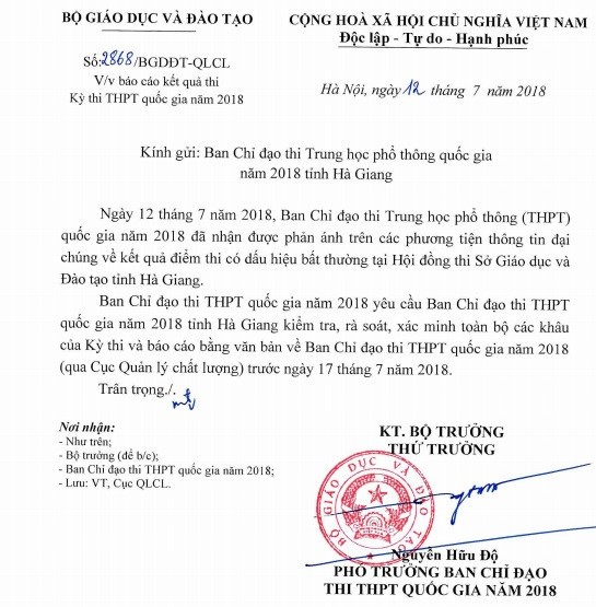 Bộ Giáo dục và Đào tạo yêu cầu Ban chỉ đạo thi quốc gia năm 2018 tỉnh Hà Giang rà soát, xác minh các khâu của kỳ thi.