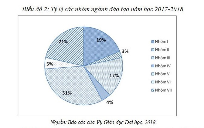 Tỷ lệ các nhóm ngành đào tạo năm học 2017-2018 (Ảnh chụp tài liệu)