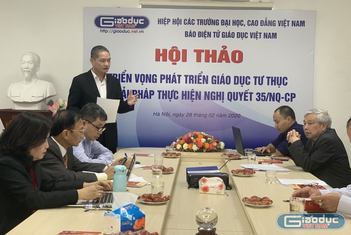 Ngày 28/2, Báo điện tử Giáo dục Việt Nam tổ chức hội thảo với chủ đề: Triển vọng phát triển giáo dục tư thục và giải pháp thực hiện Nghị quyết 35/NQ-CP. (Ảnh: Thùy Linh)